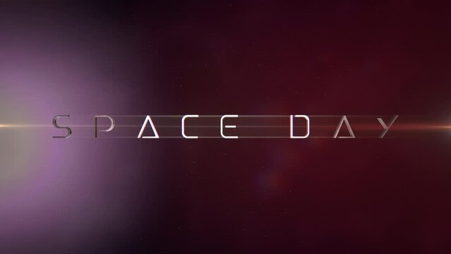 A visually striking image featuring the words Space Day in white letters on a bold, gradient background of red and purple