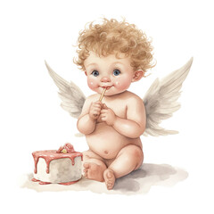 Fototapeta premium Watercolor Cute Cupid Clipart PNG, cute angle PNG, Valentine Cupid with Bow, Romantic Cupid Digital download, Love cupid, Cute Cherubs Cupids, angel illustrations, Cherubs art wedding, cupid wedding 