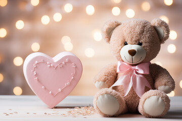 Toy bear illustration with heart, valentine's day background