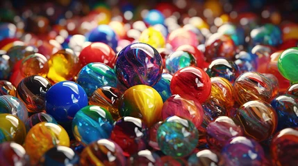 Poster Colorful kids game toy antique marbles ball glass background © DolonChapa