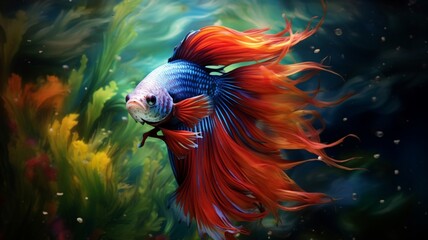 Colorful fighting aquarium fish swimming picture 