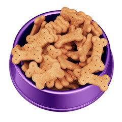 3D Purple Pet Bowl with Biscuits and Transparent Background