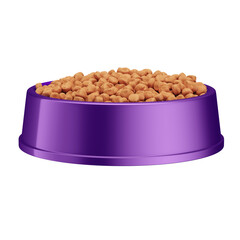 3D Purple Pet Bowl with Pet Food and Transparent Background