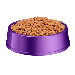 3D Purple Pet Bowl with Pet Food and Transparent Background