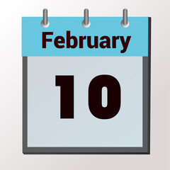 vector calendar page with date February 10, light colors