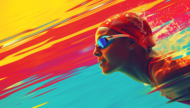Colorful famele swimmer