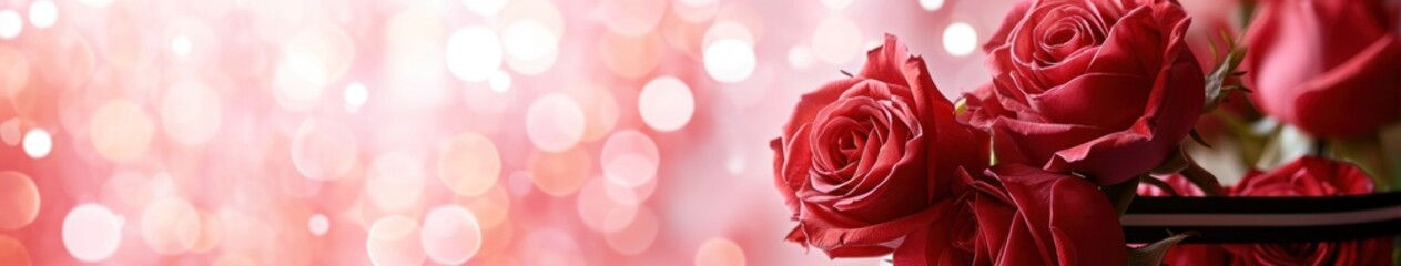 Romantic Valentine Banner with Beautiful Roses - Celebrate Love and Passion. Generative AI - obrazy, fototapety, plakaty