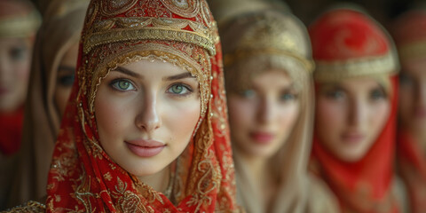 Beautiful young turkish girls with traditional clothing. - obrazy, fototapety, plakaty