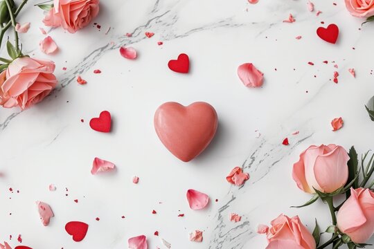 Romantic Valentine's Day Mockup with Roses, Hearts, and a Gift - Celebrating Love, Passion, and Affection | Beautiful Sentiments for February Gifting Occasions. Generative AI