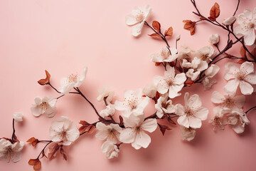 Spring apricot flowers on pink background, Valentine and Easter day pastel card