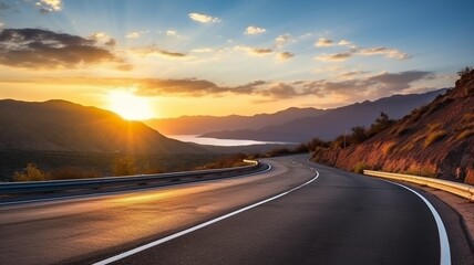 Curved highway desert road sunset scenery photography - obrazy, fototapety, plakaty
