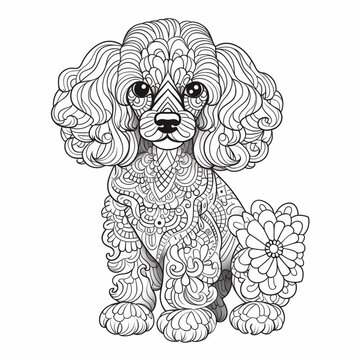 Cute Christmas dog kids zentangle drawing coloring page white background