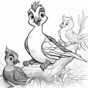 Cute cartoon duck birds draw coloring pages pictures