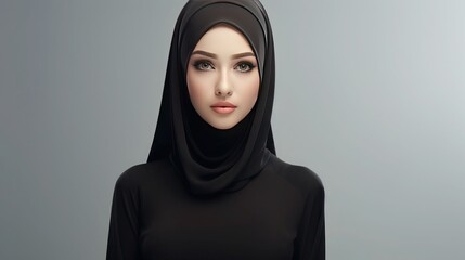 Portrait of beautiful Indonesian young woman with a clean face in black hijab