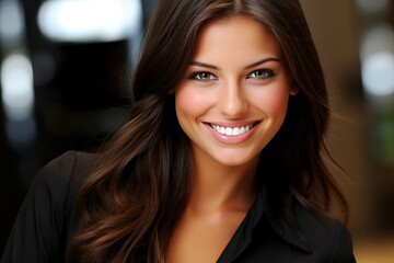 Fototapeta premium Confident and Energetic Young Woman Excelling in a Job Interview with Plenty of Space for Text