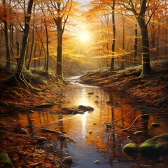 Autumn fall painting fantasy style high quality image Ai generated art