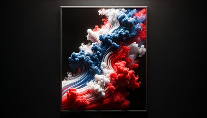 Elegance in Motion Red, White, and Blue Smoke Cascade in a Picture Frame
