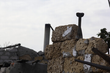 Fototapeta premium On 24 February 2022, Russia began a military invasion of Ukraine. Destroyed village