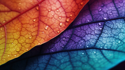 Rain-kissed Foliage: Close-up Multicolored Plant Leaves with Raindrops, Ideal for Nature Backdrops