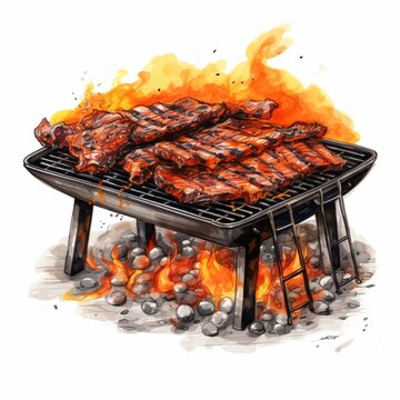 BBQ grill with meat parts smoked grilled picture Ai generated art