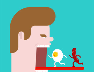 Food run and open mouth. Meal ends up in your mouth. Running food into an open mouth