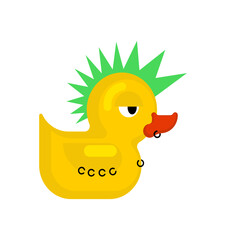 Rubber duck punk. Duck toy punker. yellow punky