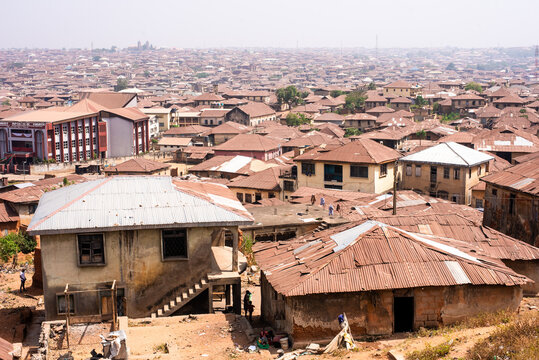 Buidlings with rustic roofing sheets in Ibadan - Oyo, Nigeria on Decmber 26, 2023.