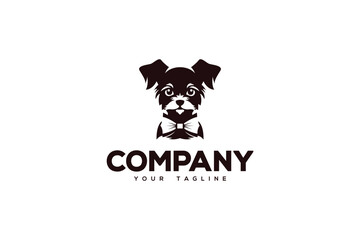 Creative logo design depicting a dog wearing a bowtie.
