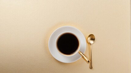 A cup of black coffee with a golden spoon