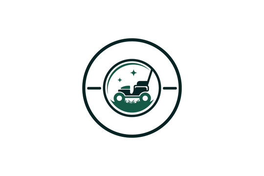 Creative logo design depicting a lawn mower.