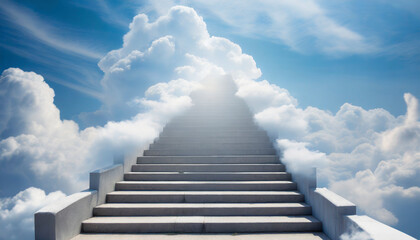 Staircase to heaven with blue sky and white clouds background.