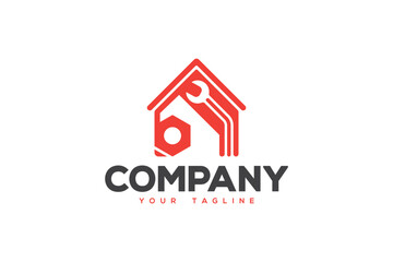 Creative logo design depicting a house with tools incorporated in the design. 