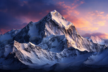 Fototapeta premium A serene mountain range kissed by the first light of dawn, portraying the majesty of natural landscapes. Concept of tranquil mountain beauty. Generative Ai.