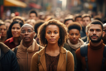 Obraz premium A diverse crowd gathered in a public square, reflecting the richness of global cultures coming together. Concept of cultural diversity. Generative Ai.