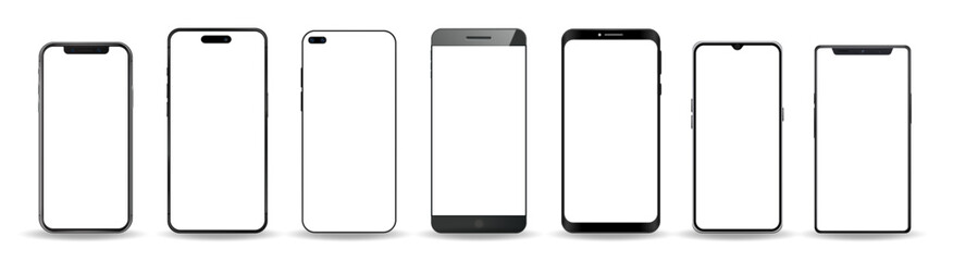 smartphone mockup with blank white screen in realistic, flat vector, line style