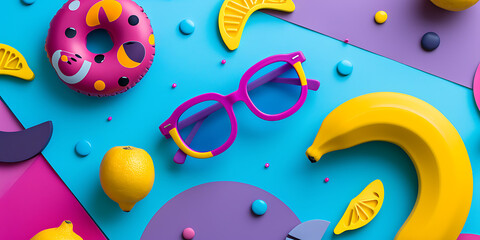 Uma imagem de uma colagem inspirada na Pop Art, incorporando cores vibrantes, produtos de consumo e...