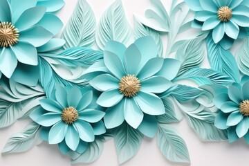 Turquoise pastel template of flower designs with leaves and petals - obrazy, fototapety, plakaty