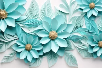 Fotobehang Turquoise pastel template of flower designs with leaves and petals © Lenhard