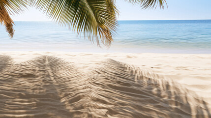 Fototapeta na wymiar Beachfront Calmness: Isolated Tropical Beach, White Sands, and Palm Tree Shadows