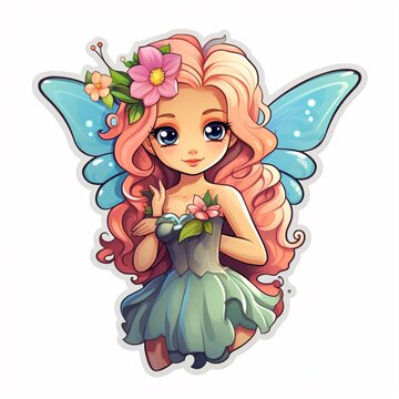 Beautiful fairy cartoon character sticker vector image Ai generated art