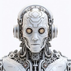 Fototapeta premium Cute man robot head with headphone white background AI Generated art