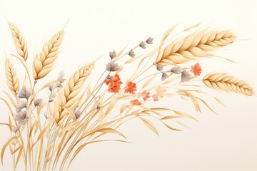 Wheat pastel template of flower designs with leaves and petals