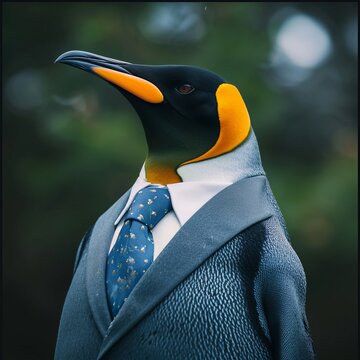 Penguin Wearing Suit and Tie Close-Up Photo