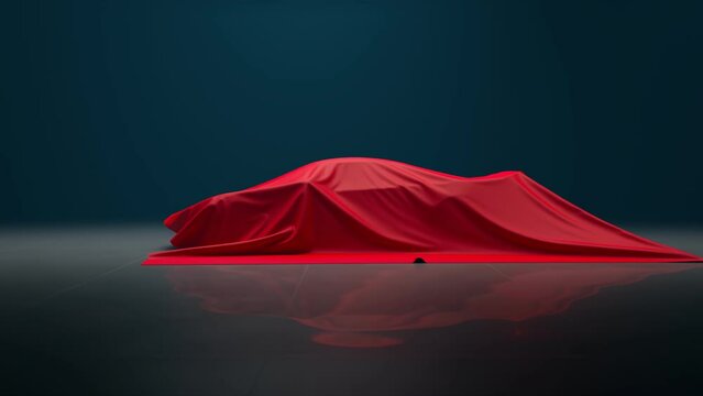 Red velvet textile sheet slowly reveals a brand new supercar prototype design 4K