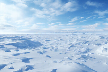 A vast and arctic tundra landscape with snow-covered plains, illustrating the harsh yet breathtaking environments of polar regions. Concept of frozen tundra. Generative Ai.