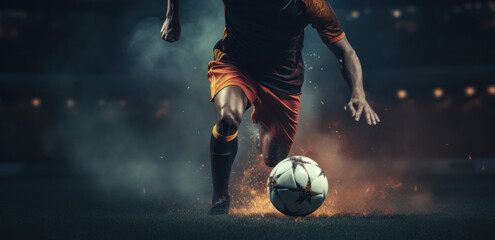 A soccer player dribbling the ball with remarkable speed, demonstrating the agility and velocity in...