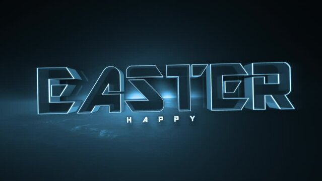 A vibrant Happy Easter greeting glows in a neon blue hue against a dark backdrop, exuding festive cheer and a touch of visual flair in this 3D rendered image
