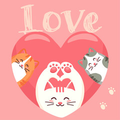 vector illustration cat, paws, heart