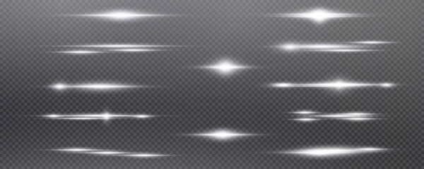 Set of realistic vector white stars png. Set of vector suns png. White flares with highlights.	