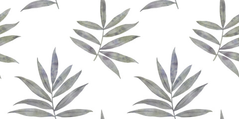 leaf ornament, seamless watercolor pattern on white background for design.